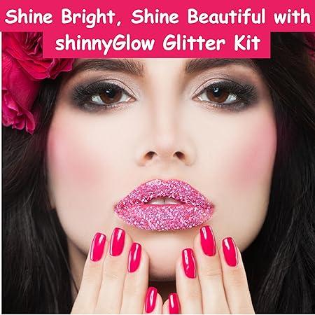 ShinyGlow Cosmetics Glitter Lip Kit- Long lasting, Water proof Smudge & Transfer-proof, Glitter Lip Gloss Get Sweetie baby pink Lips- set kit includes: 2x Glitter 1x Primar glue 1x lip liner 1x brush Face Makeup Sets Lipstick Primer Glossy care must have