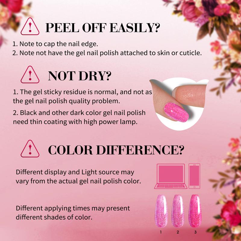 ROSALIND Glitter Gel Nail Polish Set, 8PCS Pink Gold Glitter Gel Nail Polish Pink Gel Polish Soak off Long Lasting Nail Design Gifts for Women