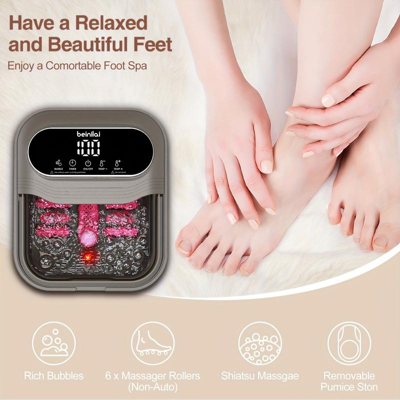 Six Massage Rollers Collapsible Foot Spa And Massager With Heater, Temperature Control, Foot Bath Bowl, Bubbles, Vibration, And Red Light For Relieve Pressure