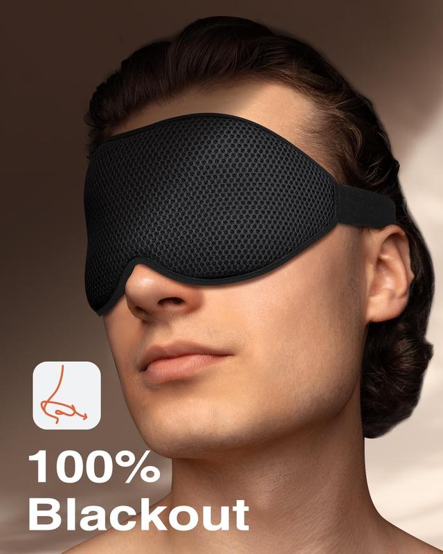 Sleep Mask for Side Sleeper, Eye Mask for Sleeping Women Men, 3D Contoured Cup No Eye   Light Blocking Sleeping Mask with Adjustable Strap Night Blindfold Flight, Travel, Nap, Black Foam Lightweight