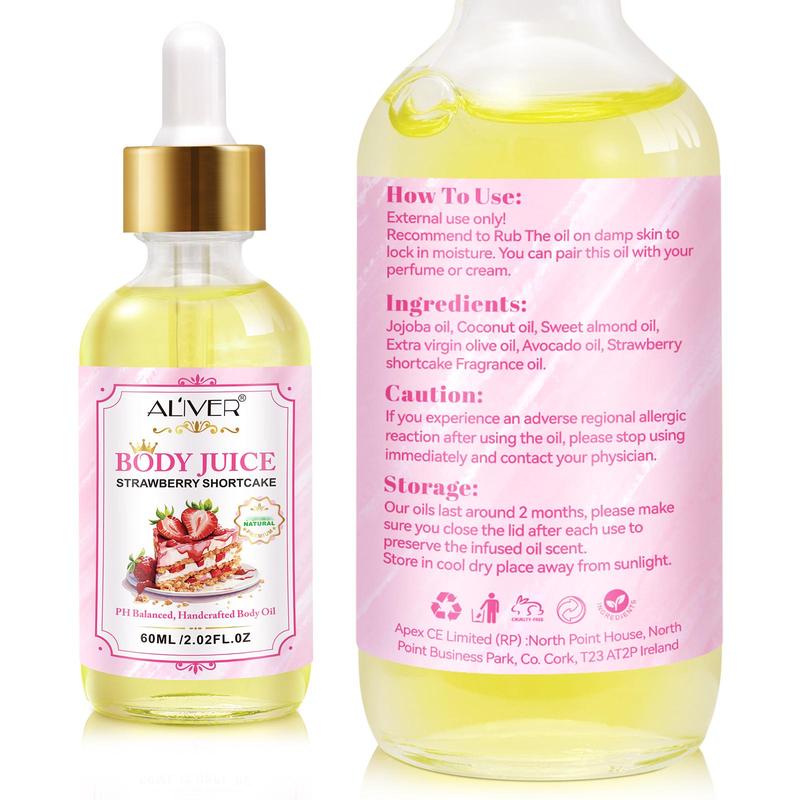 Aliver Body Juice Oil Strawberry Shortcake, PH Balanced Handcrafted Body Oil (60ML   2.02 FL.OZ)