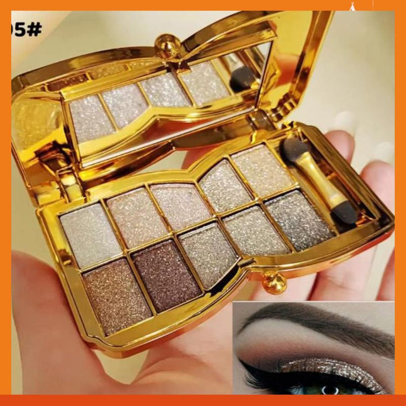 Glitter Eyeshadow Palette Makeup Set,10 Colors Shimmer Gold Eyeshadow Highly Pigmented Long Lasting Waterproof Sweatproof Professional Nude Eyeshadow Palette