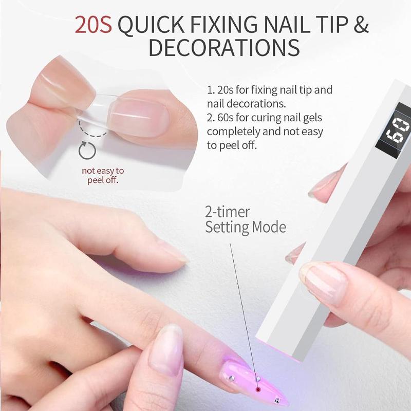 LED Portable UV Nail Lamp with Time Indicator, 1 Count USB Rechargeable Small UV Light for Gel Nails, Dryer & Polish Nail Glue Light for Home Nail Salon, Christmas Gift