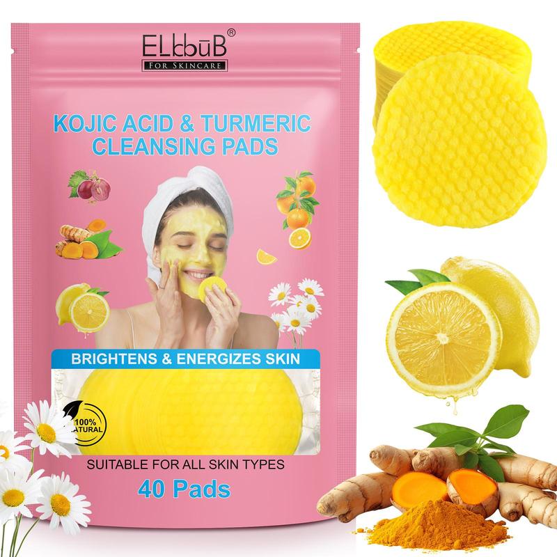 Natural Kojic Acid & Turmeric Cleansing Pads, 2 Counts set Deep Cleansing Facial Moisturizing Care, Gentle Daily Skin Care Product for All Skin Types