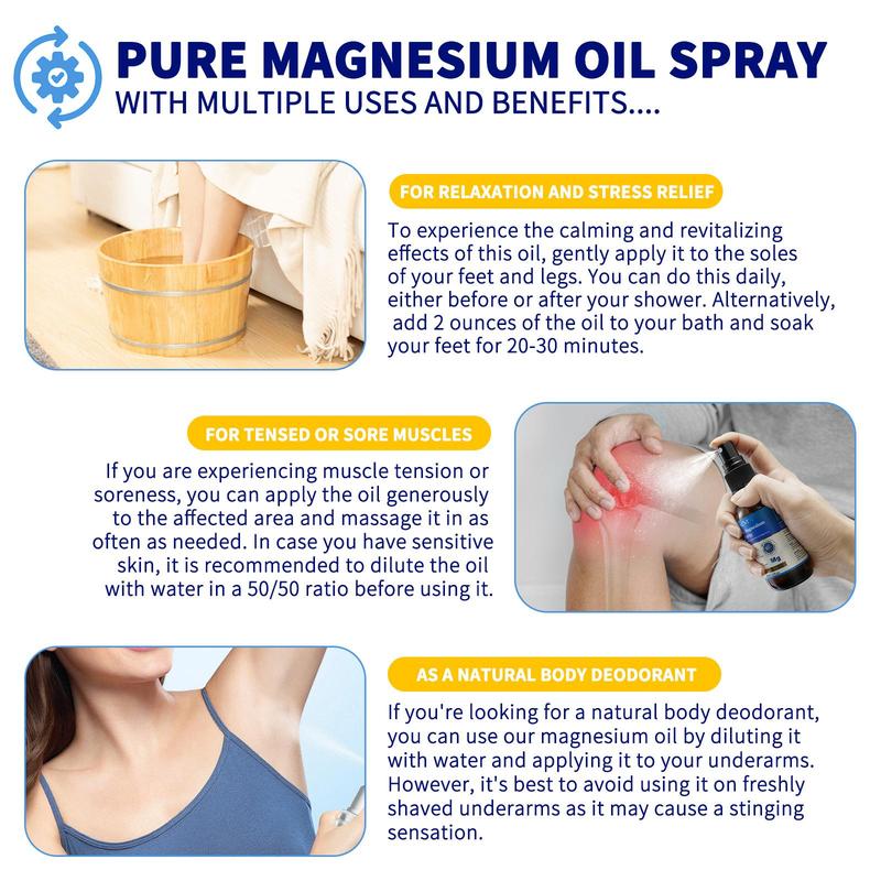 Magnesium Oil Spray, 2 Counts Pure Magnesium Oil Spray, Skin-absorbable Magnesium Supplement, Body Care Product for Women & Men