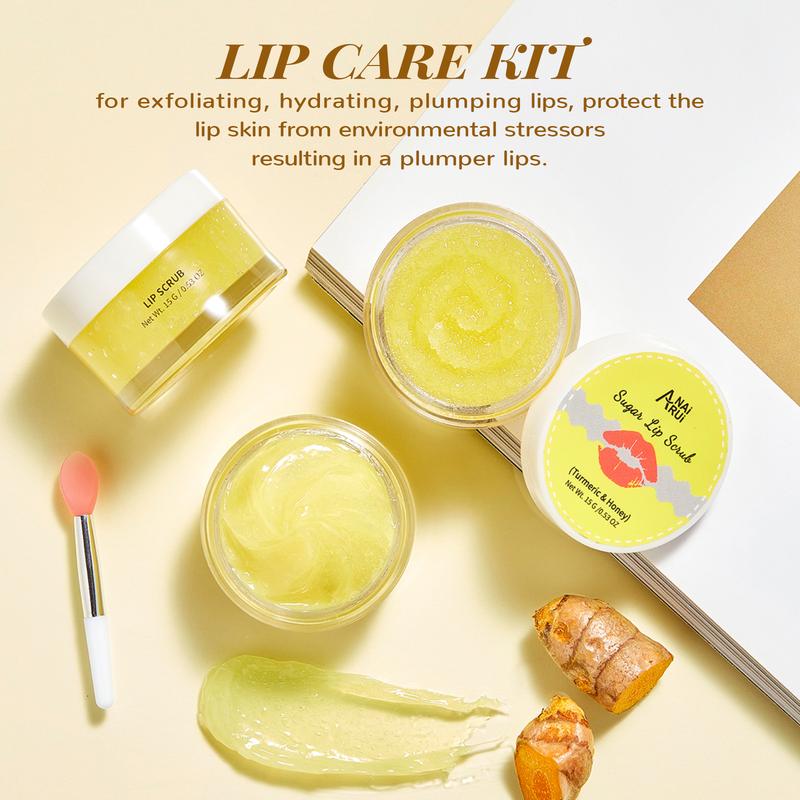 ANAiRUi Turmeric+Honey Lip Care Kit - Lip Sugar Scrub & Lip Mask - Overnight Moisturizing Mask for Dry, Chapped Lips, Skincare Lipcare Gift Set