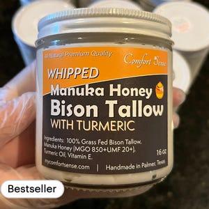 Bison Whipped Tallow with Turmeric & Manuka Honey (850+MGO Manuka Honey), Whipped Tallow, Grass fed fat, Whole body moisturizer