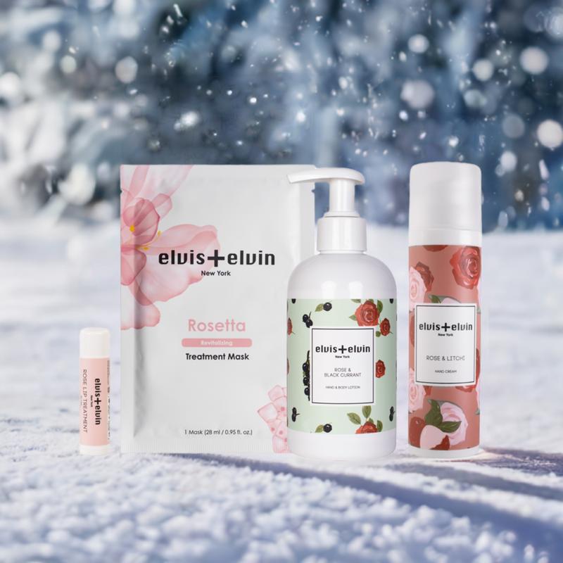 Luxurious Rose Body Bundle - Hand & Body Lotion, Hand Cream, Treatment Sheet Mask, Lip Balm - Smooth, Body Care