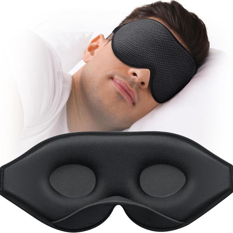 Sleep Mask for Side Sleeper, Eye Mask for Sleeping Women Men, 3D Contoured Cup No Eye   Light Blocking Sleeping Mask with Adjustable Strap Night Blindfold Flight, Travel, Nap, Black Foam Lightweight