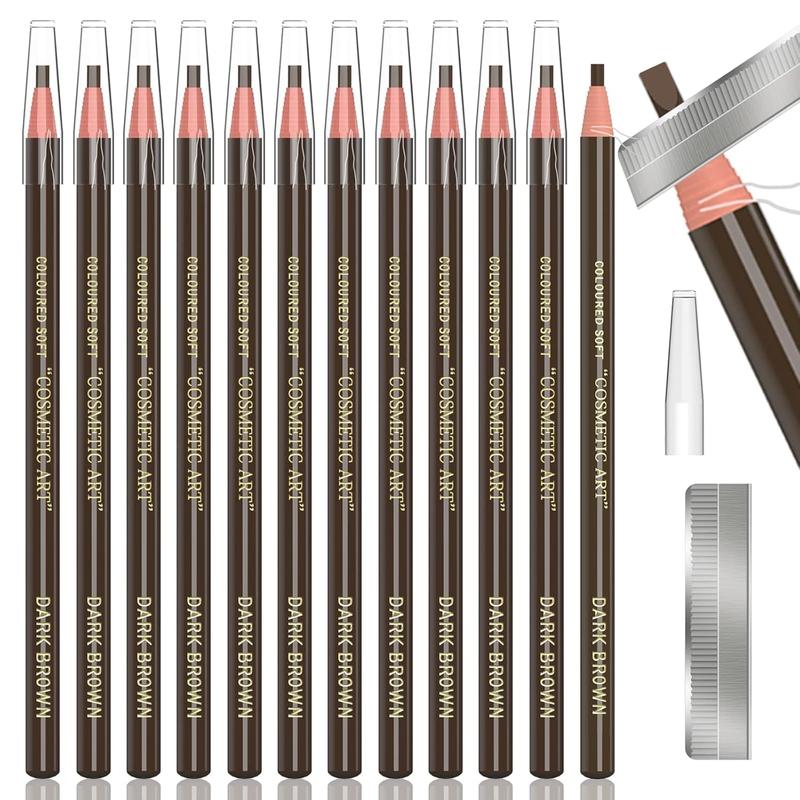 12 count Dark Brown Colour  Eyebrows Pencil  Makeup And Microblading Supplies Kit-Permanent Eye Brow Liners In  Eyebrow Pencils Peel - Brow Pencil Set For Marking(Dark Brown)