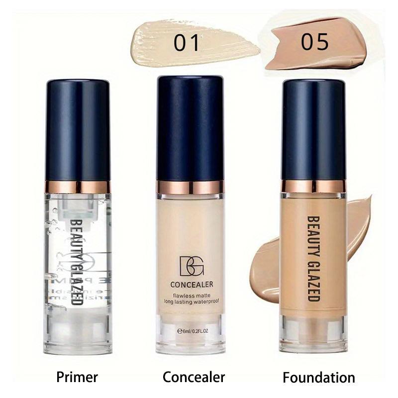 Multi-use Facial Makeup Set, 1 Count Concealer & 1 Count Foundation Cream & 1 Count Primer, Moisturizing Liquid Foundation Makeup Cream, Makeup Product for Women