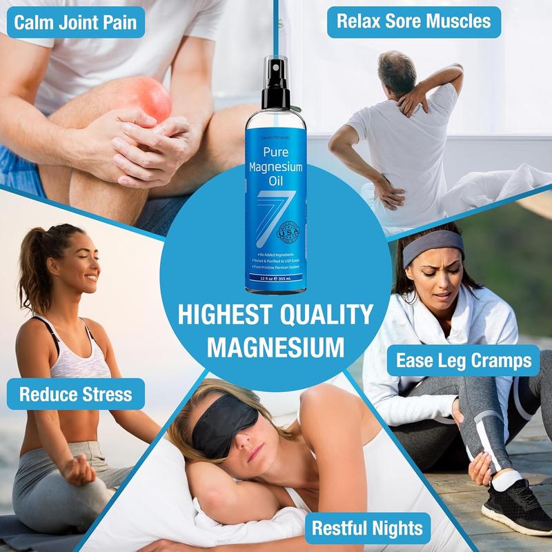 Pure Magnesium Oil Spray - Big 12 oz (Lasts 9 Months) - USP Grade Magnesium Spray, No Unhealthy Trace Minerals - from Ancient Underground Permian Seabed in USA, Free eBook Included