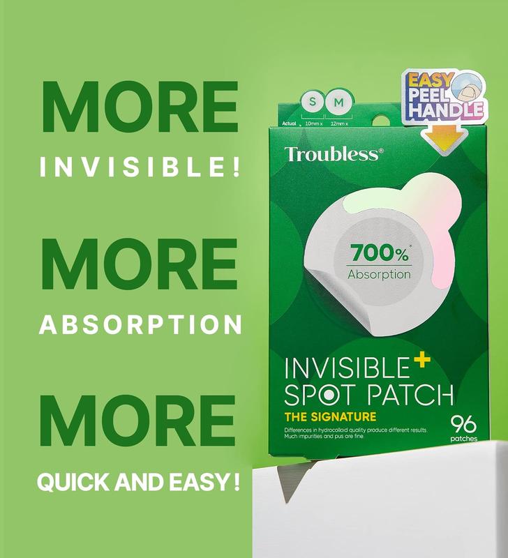 Troubless Invisible Pimple Spot Patch - 96 Ultra Thin Acne Patches - Easy Peel - 2 Sizes Skincare Skin Repair