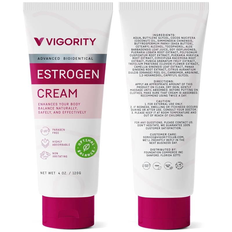 Estrogen Cream For Women, Natural Bioidentical, Hot Flashes Menopause Relief, Estrogen Cream With Wild Yam, Menstrual Cycle & Body Balance Support, Helps Reduce Hot Flashes, Paraben-Free, Vegan, 3-Month Supply(4 Oz)