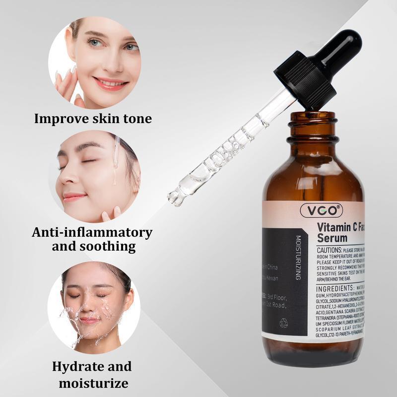 VGO Vitamin C Serum Essence,Comfort Skincare Face Serum,Gentle Organic Facial Serum Vitamin ECream-A Daily Cleanser Pack Skin Repair Moisturizing