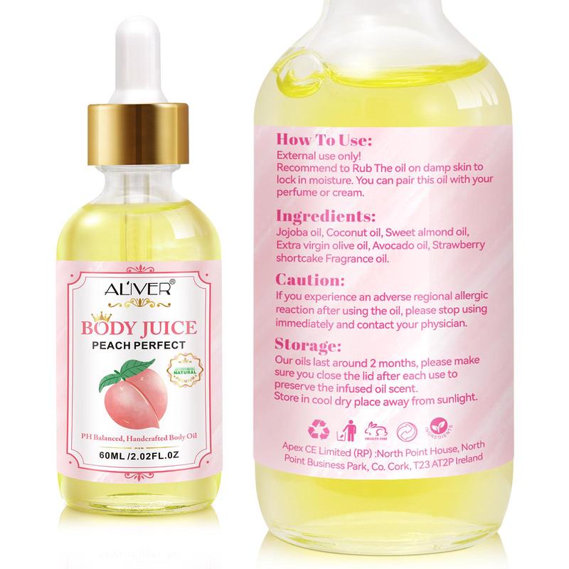 Aliver Body Juice Oil Peach Perfect, PH Balanced Handcrafted Body Oil (60ML   2.02 FL.OZ)