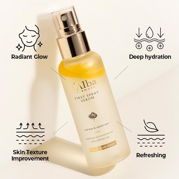 [d'Alba piedmont buy 1 get 1 free] Italian White Truffle First Spray Serum 100ml + 100 ml set, Vegan Skin Care, All In One Mist, Korean Skin Care facial serum daily  set