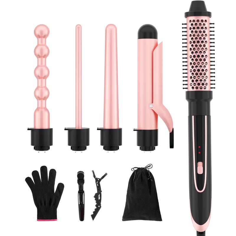 Heikki Vision 5 in 1 Curling Iron Set with Instant Heat Up, Dual Voltage, 4 Interchangeable Ceramic Curling Wands, Curling Brush, Heat Protective Glove & 2 Clips