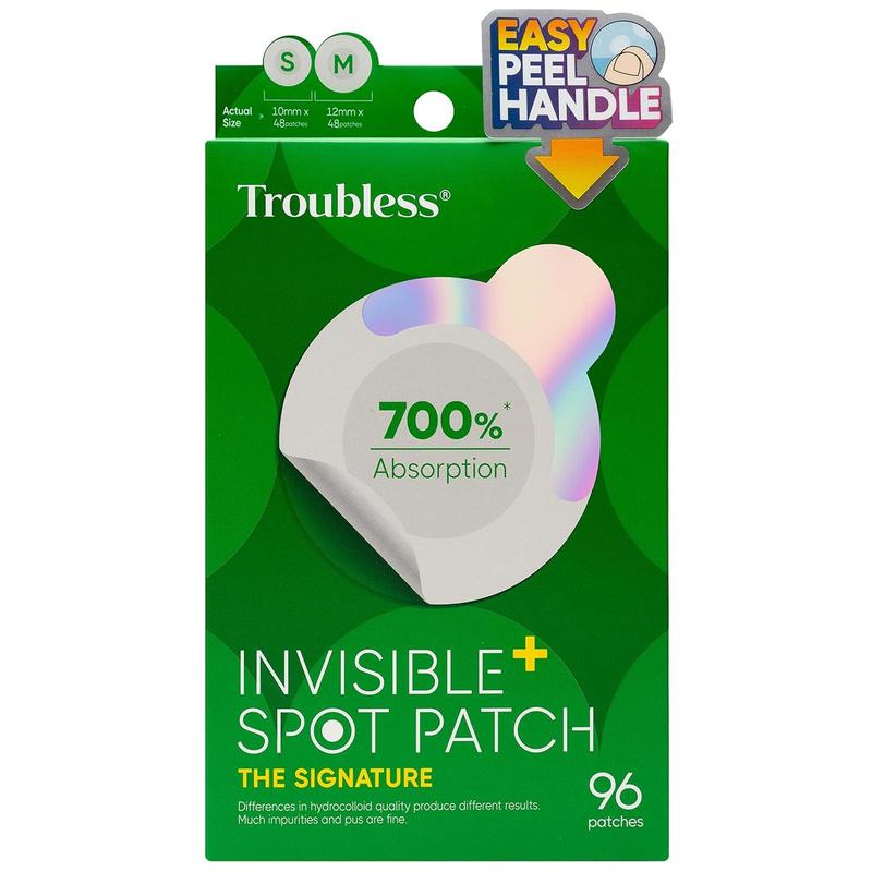 Troubless Invisible Pimple Spot Patch - 96 Ultra Thin Acne Patches - Easy Peel - 2 Sizes Skincare Skin Repair