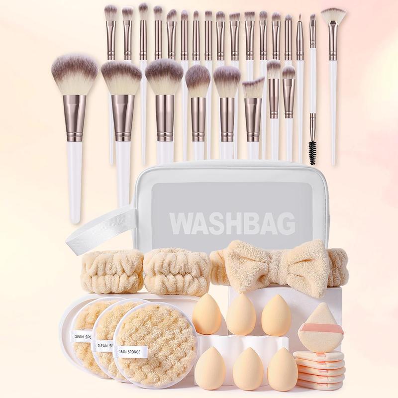 Makeup Tool Set, 44pcs set Makeup Sponges & Powder Puffs & Hairband & Brush & Brush Cleaning Bowl & Cosmetic Bag & Wristband, Professional Makeup Tools