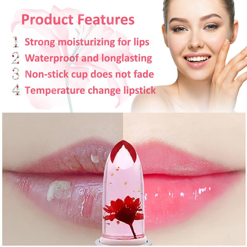 6 Pack Crystal Flower Jelly Lipstick,Magic Color Changing Lipstick,PH Clear Lip Balm,Long Lasting Nourishing Moisturizing Lip Stick Set