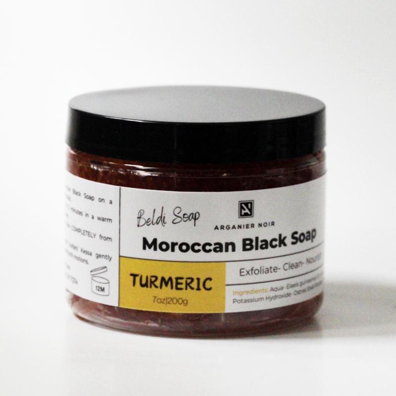 Moroccan Black Soap with Turmeric + Kessa Glove| Hammam Pack to exfoliate, deep clean and even skin tone.