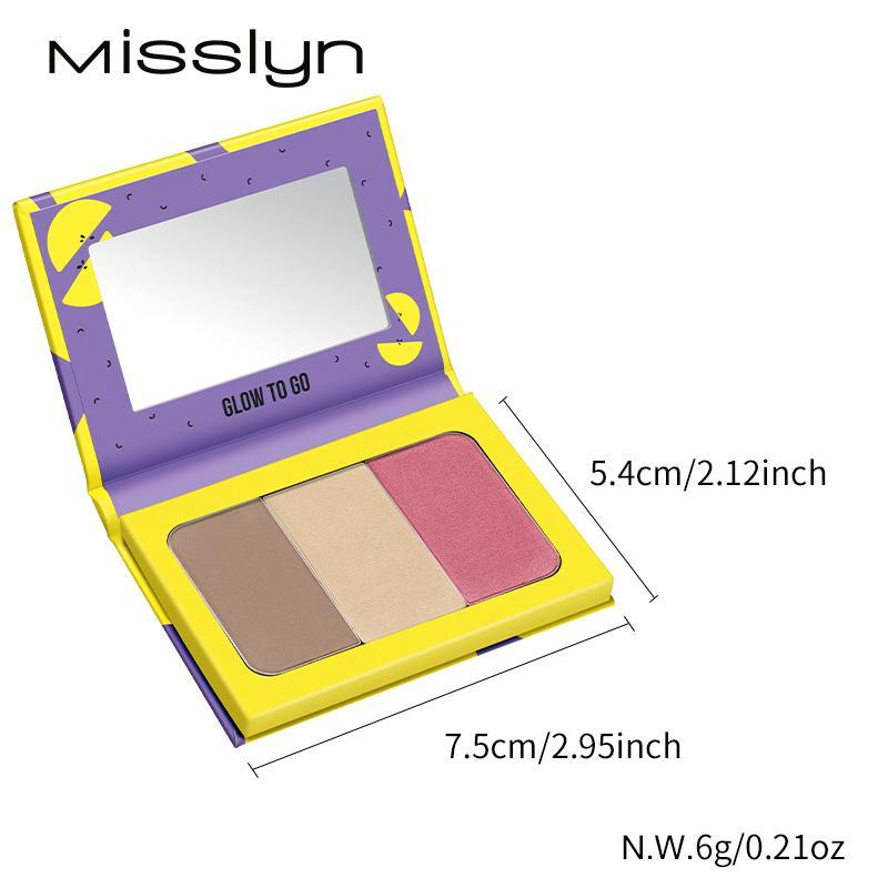 3 in 1 Contouring Palette, 1 Box Long Lasting Highlighter Shadow Blush Palette, Multipurpose Makeup Palette for Women & Girls