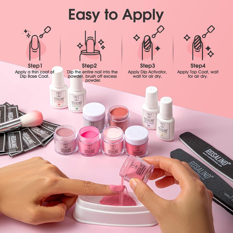 ROSALIND 29PCS Dip Nails Powder Starter Kit with Base & Top Coat, Brush Restorer and Activator Kit dip kit powder dip dippowder nailart color powder