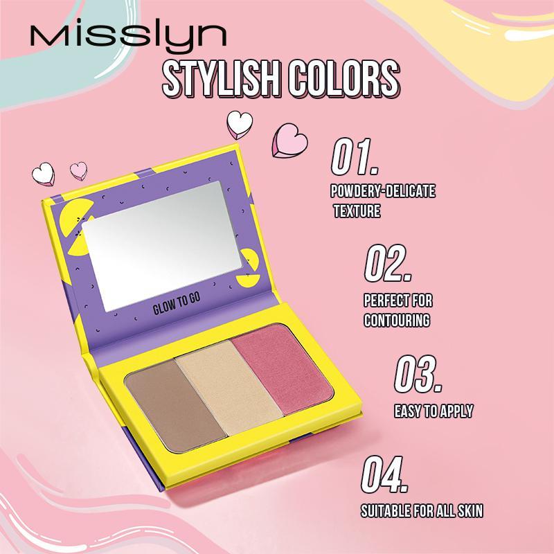 3 in 1 Contouring Palette, 1 Box Long Lasting Highlighter Shadow Blush Palette, Multipurpose Makeup Palette for Women & Girls