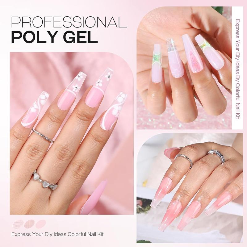 Morovan Poly Gel Nail Kit: 1OZ Large Capacity Poly Nail Gel Kit with UV Light - Clear Pink Poly Extension Gel for Beginners with Everything All In One Poly Gel Kits for Nail Manicure Starter