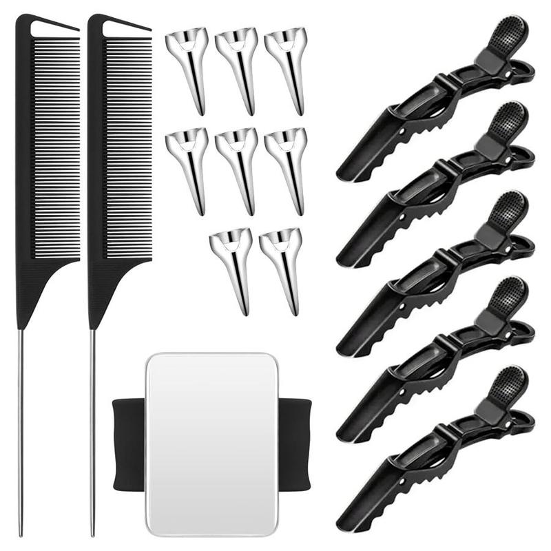 Hair Beauty Set, 8 Counts Hair Parting Rings & 2 Counts Rat Tail Braiding Comb Separating Comb and 1 Count Magnetic Wrist & 5 Counts Clip, Hair Styling Tools