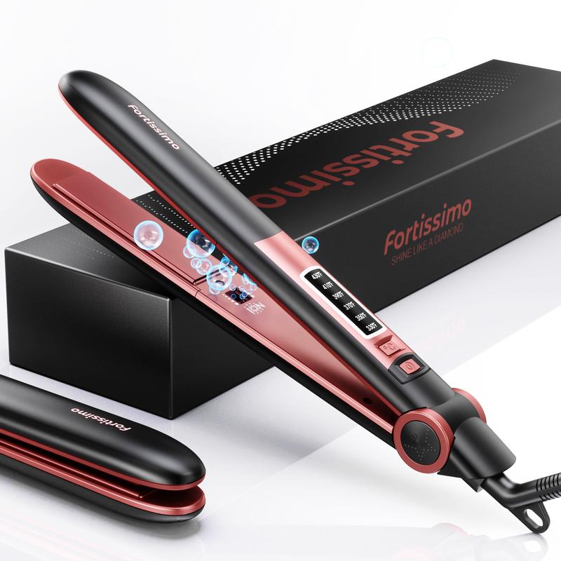 Fortissimo Negative Ion Hair Straightener,Professional Ceramic Flat Iron 6 Adjustable Temp 230°F-450°F, 15s Fast Heat,2 in 1 Curler & Straight,Comfort