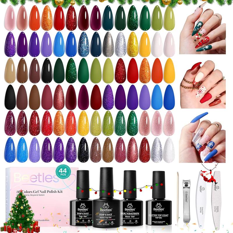 Beetles Gel Nail Polish Set,Gel Polish with Base Top Coat All Season Manicure Tools for Beginners Nail Art Salon Home Gift for Women Girls