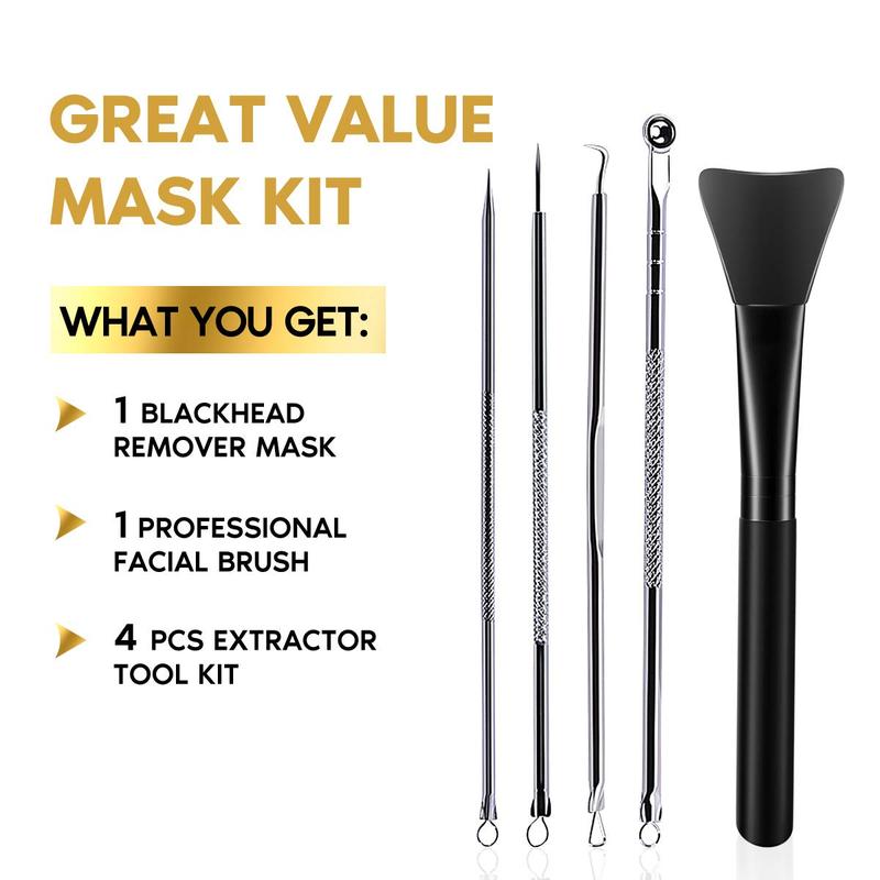 Blackhead Remover Mask Kit, Charcoal Peel Off Facial Mask with Brush and Pimple Extractors, Deep Cleansing for Face Nose Blackhead Pores Acne, For  Skin Types (3.5 Fl.oz)