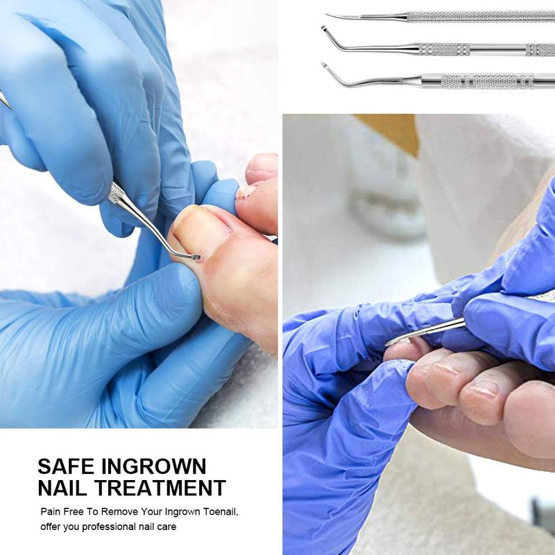 Stainless Steel Ingrown Toenail Tool, Summer Gifts, 3 Counts Toenail File Pusher Tool, Ingrown Toenail File & Lifter, Double Sided Nail Art & Nail Care Tools