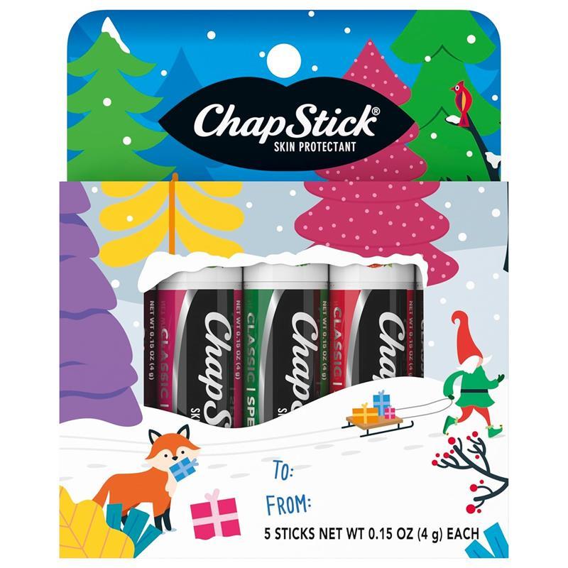 ChapStick Classic Collection Lip Balm Holiday Gift Set - 5 Flavors: Original, Spearmint, Cherry, Strawberry - Smooth