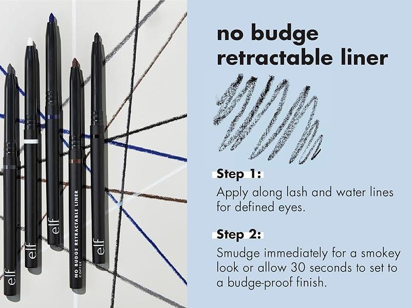 e.l.f. No Budge Retractable Eyeliner, Creamy, Ultra-Pigmented, Coffee Lid Lipliner