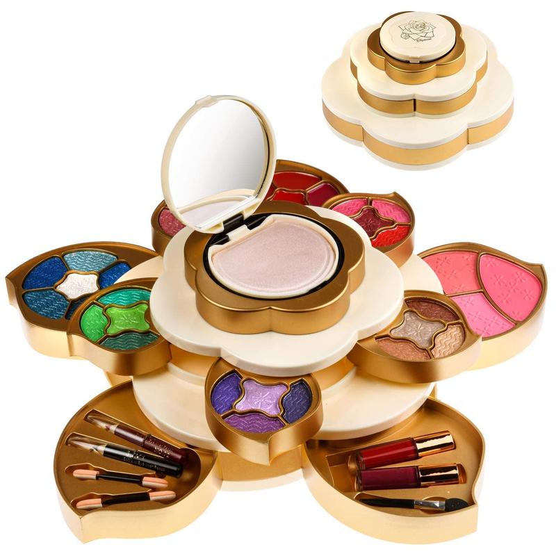 All In One Makeup Kit for Teens and Women - Flower Makeup Set for Girls with Pigmented Eyeshadows, Lip , Blushes, Concealer and Mirror - Full Starter Makeup Gift Set for Beginners