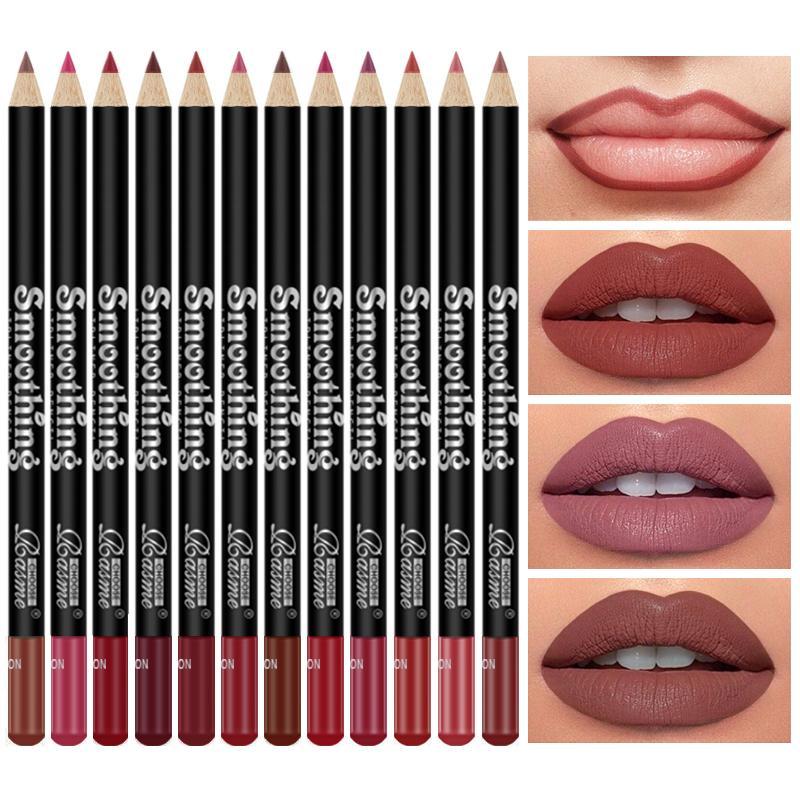 Long Lasting Matte Lip Liner, 12pcs set Easy Coloring Lip Liner, Moisturizing Matte Lipstick, Suitable for All Occasions Lip Makeup, Girls and Women Makeup Accessories