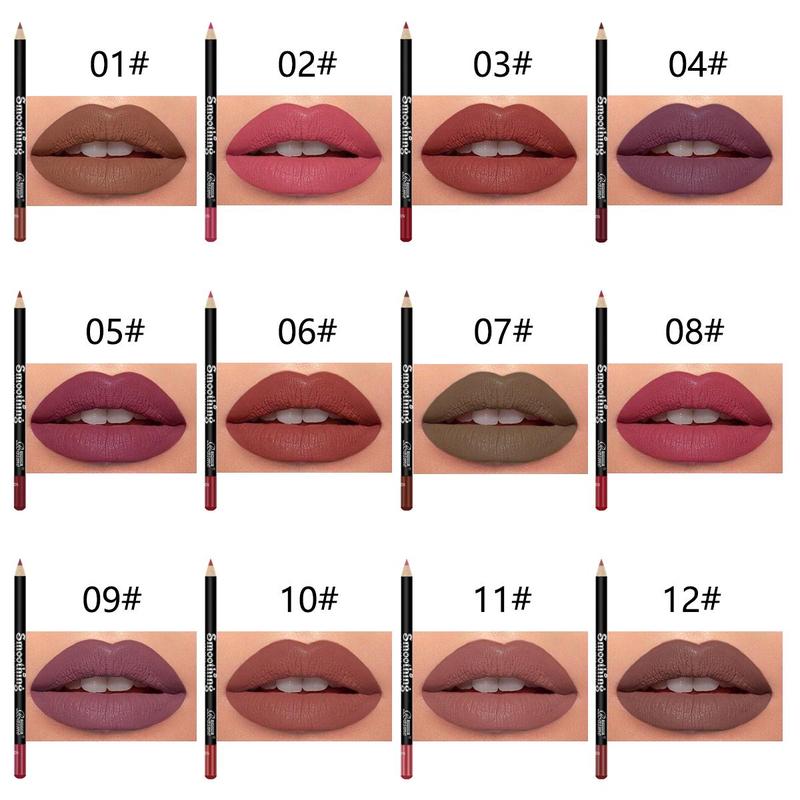 Long Lasting Matte Lip Liner, 12pcs set Easy Coloring Lip Liner, Moisturizing Matte Lipstick, Suitable for All Occasions Lip Makeup, Girls and Women Makeup Accessories