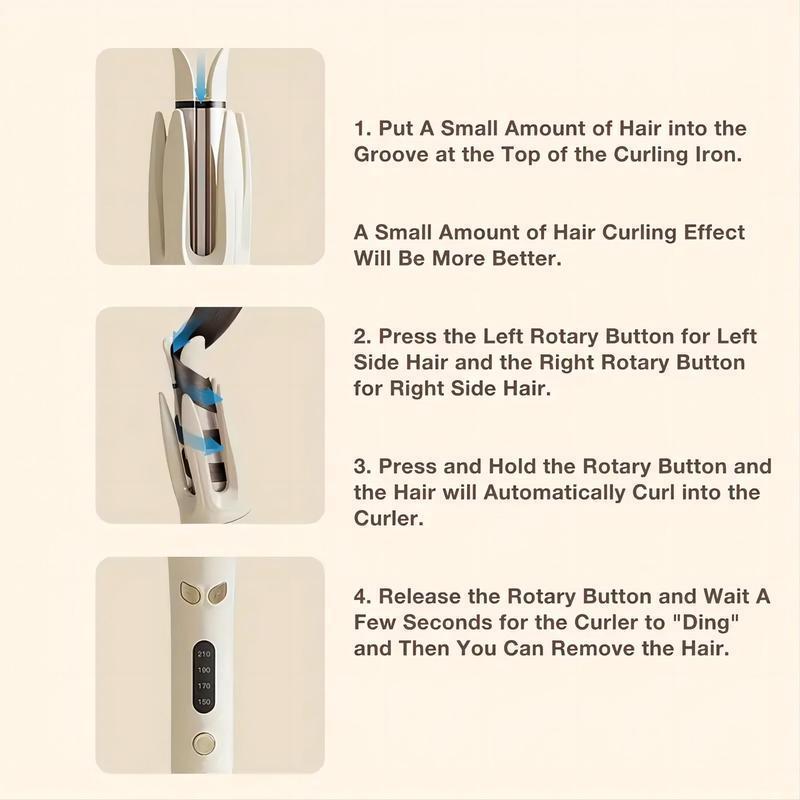 Automatic Curling Iron, Professional Anti-Tangle Automatic Hair Curler with 4-Speed Temperature, Fast Heating, Double Anti-Scald Ceramic Curling Wand for Curly Hair Styling