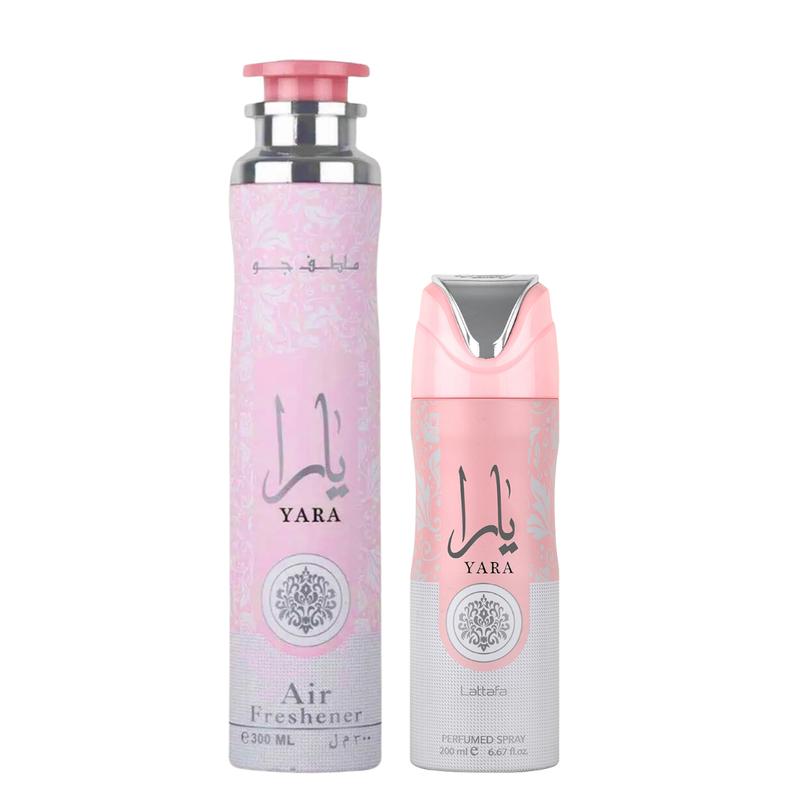 Yara 7-Piece Fragrance & Beauty Set with Yara Perfume (3.4oz), Yara Deodorant (6.8oz), Yara Hand & Body Lotion (1.53oz), Yara Air Freshener (10.1oz), Yara Oil (10ml), Yara Spray Perfume (1.7oz), Yara Mukhammaria Jamid (20g)