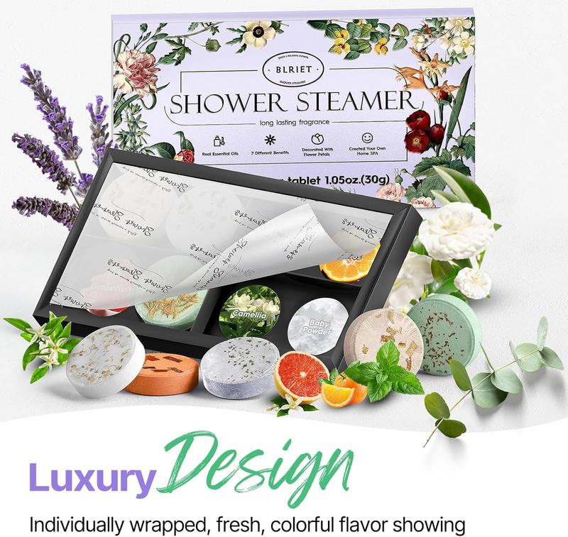 Shower Steamers Aromatherapy BLRIET 8 Pack Gifts  Lavender Natural Essential Oil Home Self Care Relaxation Stress Relief Shower Bombs Christmas Gifts