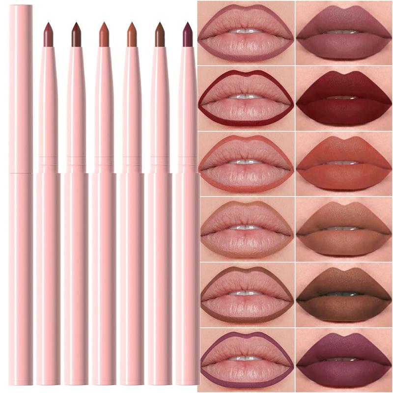 6-Pack Retractable Lip Liner Set - Sculpting Pencils in Mauve, Maroon, Dark Red, Nude, Chocolate Brown, Plum - Creamy Matte, Velvet Finish, Highly Pigmented