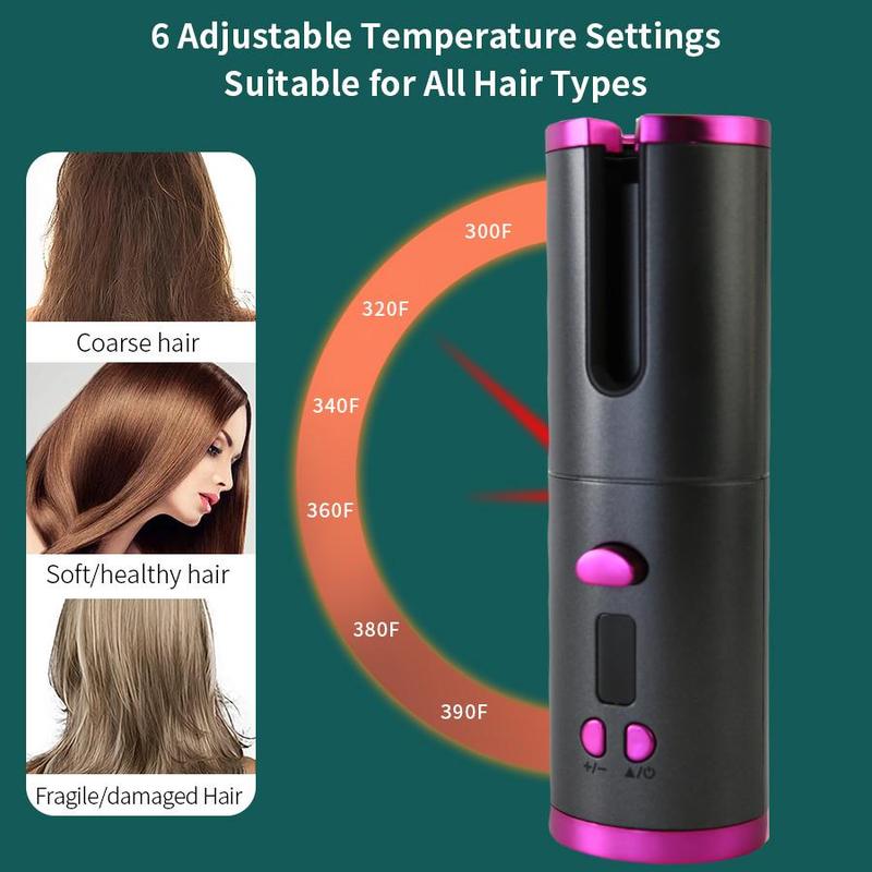 Portable Wireless Automatic Hair Curler, 1 Count USB Rechargeable Hair Curler with Ceramic Rotating Barrel, with Clips and Comb, Hair Styling Tool for Home & Travel, Winter & New Year Gift