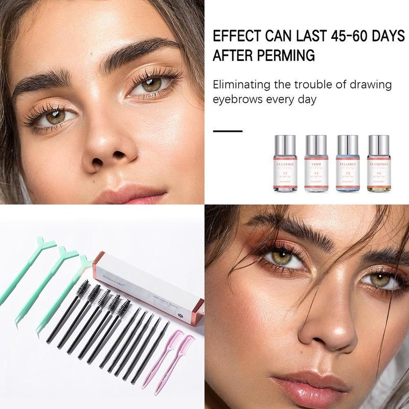 Eyebrow & Eyelash Perming Kit, 1 Set Eyebrow & Eyelash Perming Kit, Including Eyebrow Perming Gel, Perming Brush, Lash Perming Glue, and Eyelash Perming Stick, Professional Makeup Tools for Women