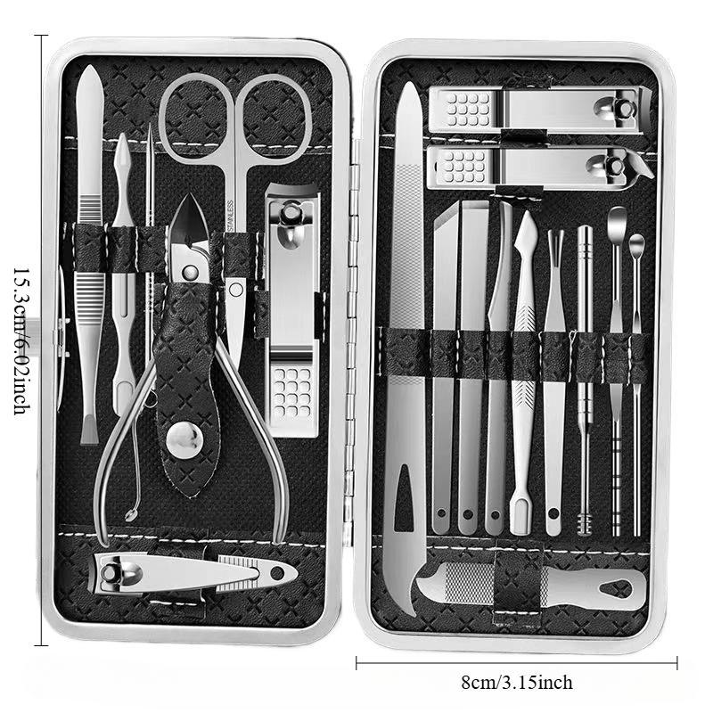 Professional Manicure & Pedicure Tool Set, 19pcs set Stainless Steel Nail Clipper Kit, Manicure & Pedicure Kit for Home & Salon Use