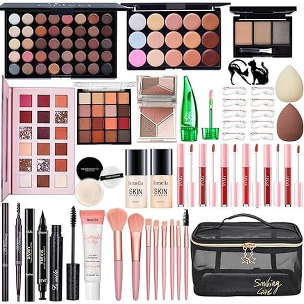 All in One Makeup Kit for Women Full Kit, Make Up Gift Set for Women, Makeup Essential Bundle Includes Foundation Face Primer Eyeshadow Contour Palette Lipstick Eyeliner Mascara Cosmetic Brush Set Concealer Daily