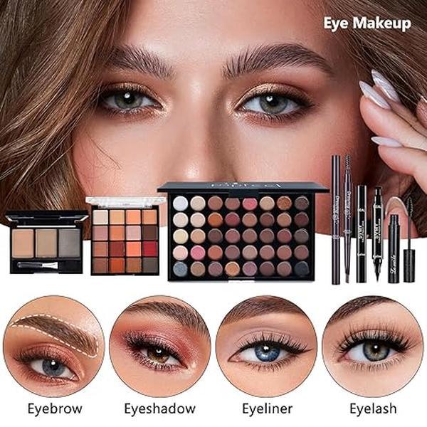 All in One Makeup Kit for Women Full Kit, Make Up Gift Set for Women, Makeup Essential Bundle Includes Foundation Face Primer Eyeshadow Contour Palette Lipstick Eyeliner Mascara Cosmetic Brush Set Concealer Daily