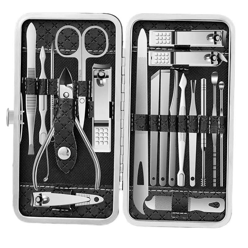 Professional Manicure & Pedicure Tool Set, 19pcs set Stainless Steel Nail Clipper Kit, Manicure & Pedicure Kit for Home & Salon Use